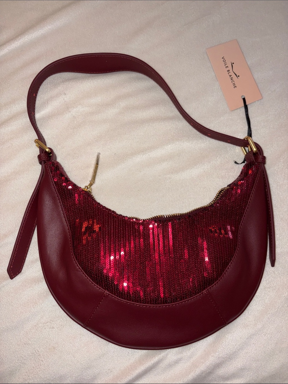 NWT VOILE BLANCHE CLUB Bordeaux Sequins Shoulder Bag - Picture 8 of 8